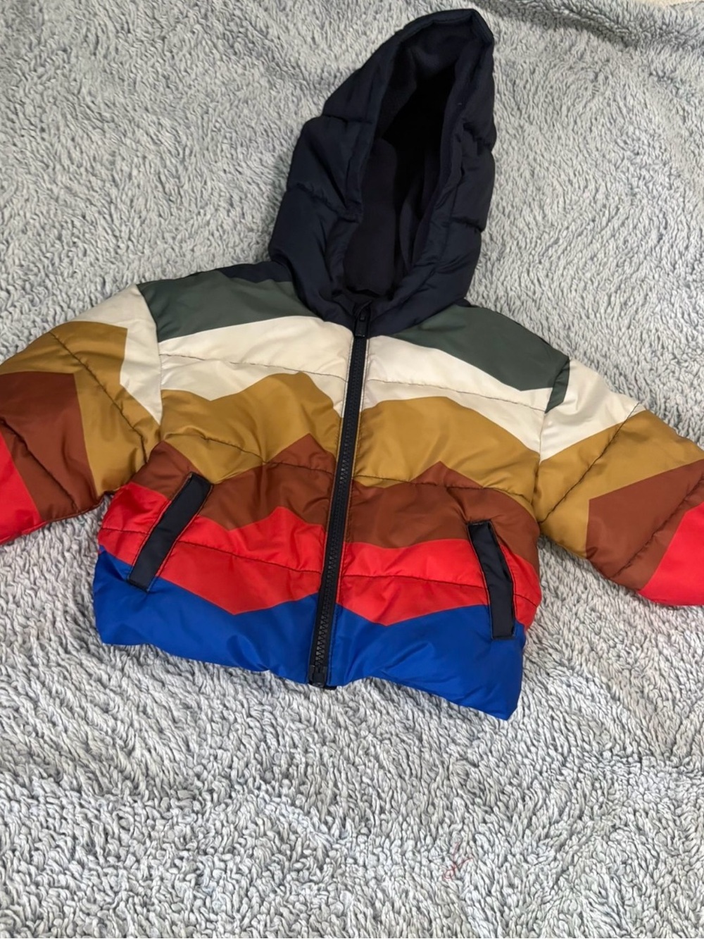 Old Navy Multicolor Striped Puffer Jacket with Hood
